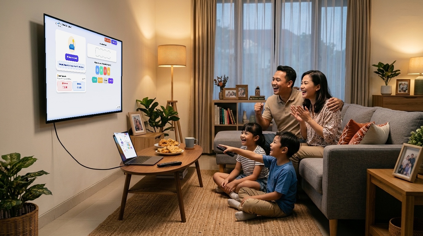 Keluarga bermain Scramble Kids di Smart TV